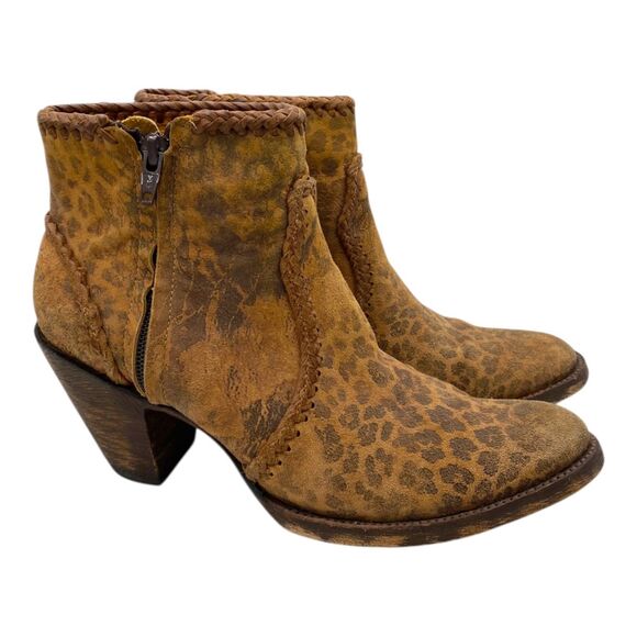 Old Gringo Mexicans Adala Heeled Ankle Leopard Print Suede Boots 7.5 Distressed - Picture 2 of 15